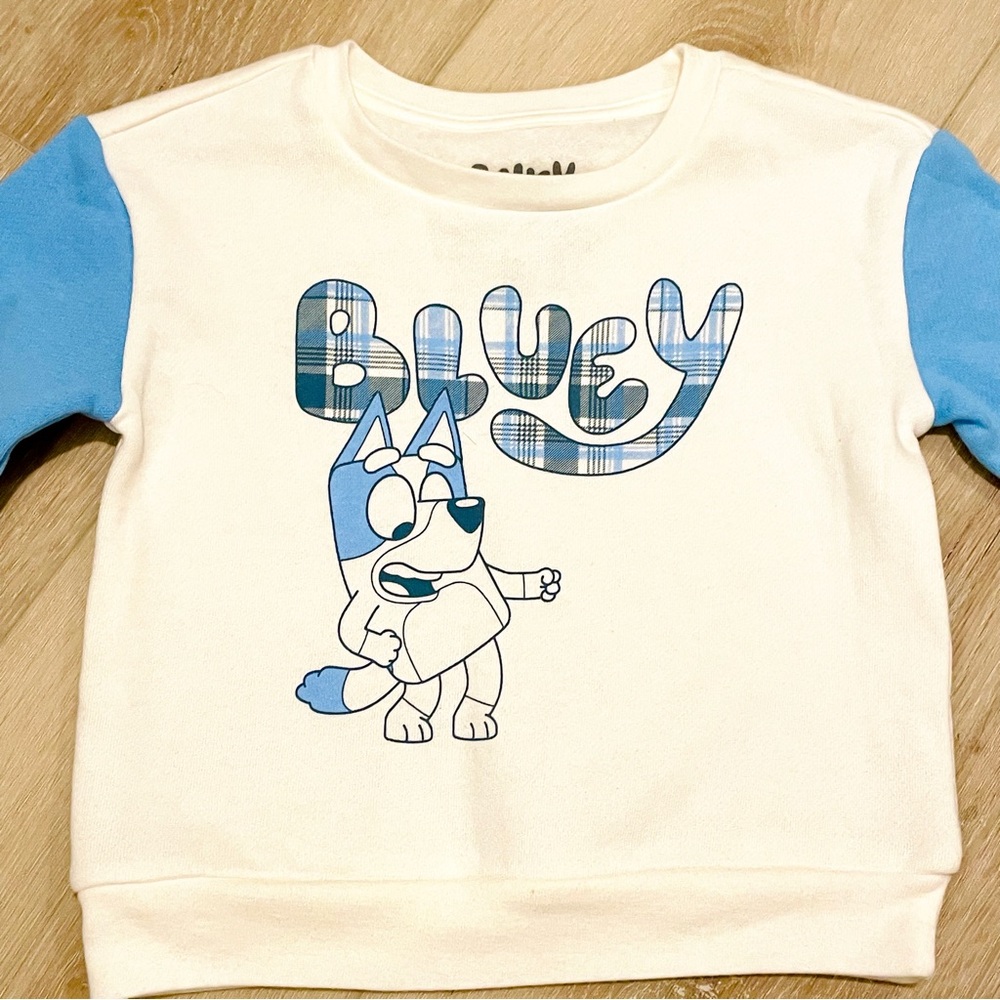 Disney Bluey Sweatshirt Toddler 18-mth Boy Girl Dog Blue Plaid Shirt *NWT* - Picture 2 of 5